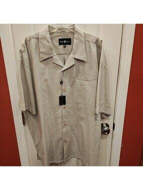 Blue Jazz Jordan Shirt Mens 3XL Beige Relaxed Fit Italy Button Up Short Sleeve